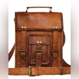 Brown Leather Men's Messenger Crossbody Bag